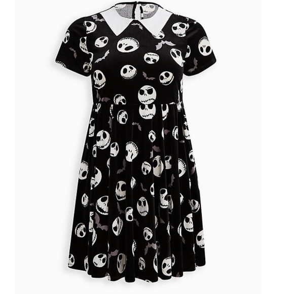 TORRID NWT DISNEY THE NIGHTMARE BEFORE CHRISTMAS MINI VELVET COLLARED DRESS - Picture 5 of 6